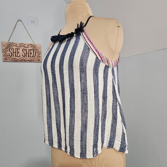 THML Crop Top Boho Racerback Embroidered Aztec Pom Pom Neckline Small Southwest - Picture 5 of 15